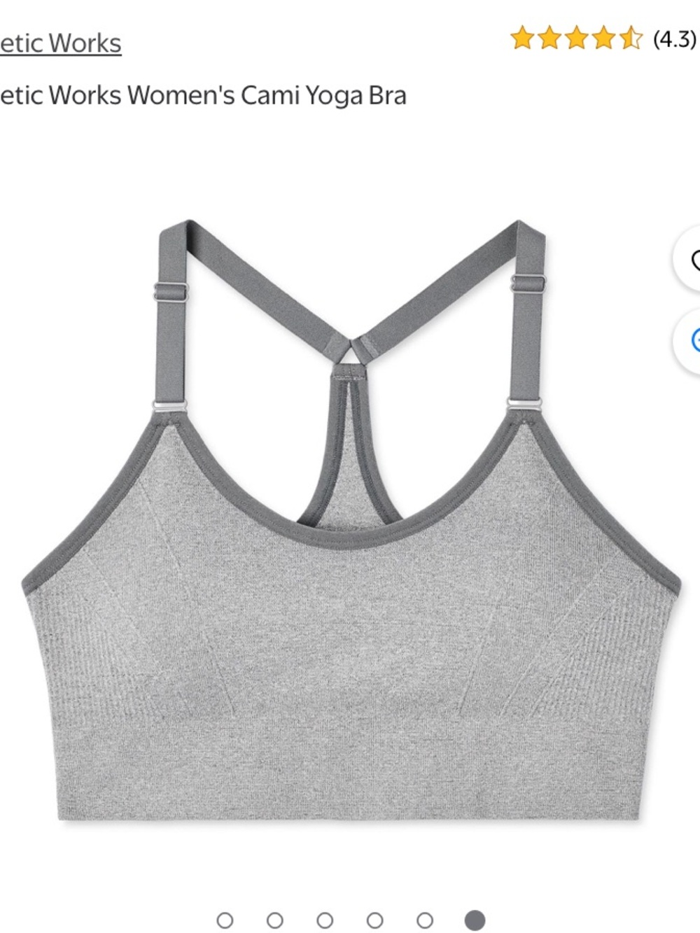 Athletic Works Gray Seamless Cami Sports Bra with Racerback